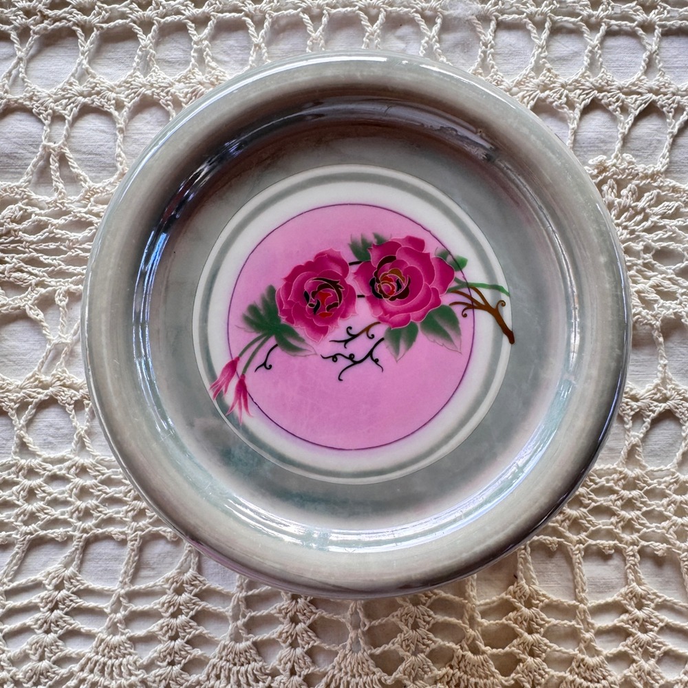 Vintage K G Super White Royal Gold Pink Rose Porcelain Trinket Dish Box
